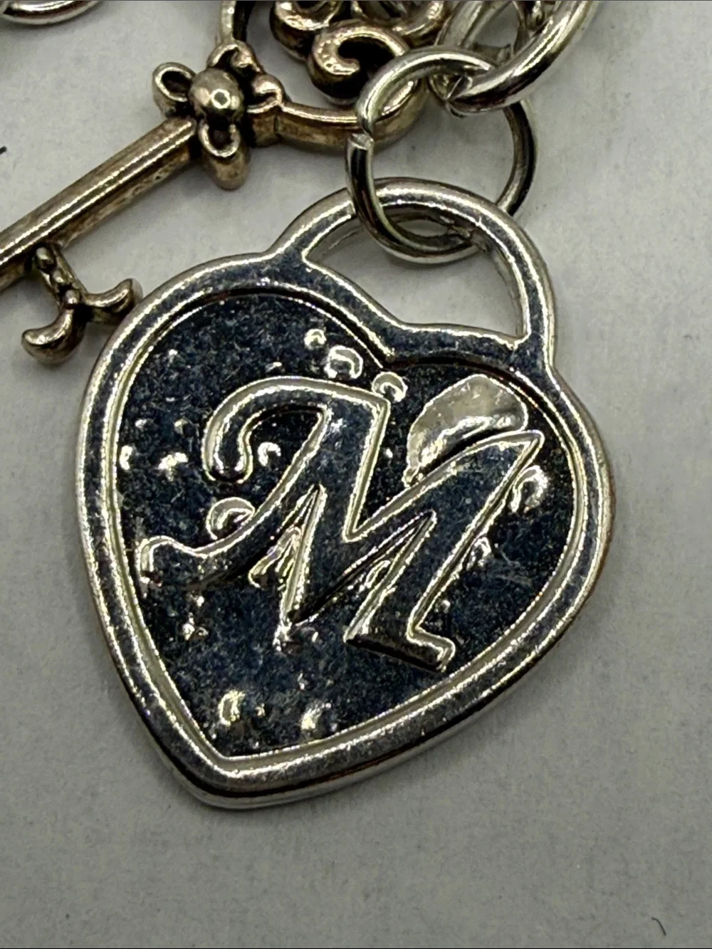 Heart & Key Silver tone untested Heart Initial 